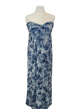Strapless Blue Floral Maxi Dress